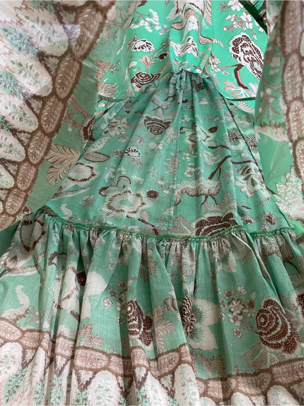 Cara Cara Jazzy Midi Dress Green Floral Smocked Puff Sleeve Cotton Cottagecore - Picture 15 of 16